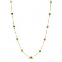 14K Yellow Gold Bezel Set Rainbow Sapphires Necklace