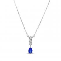 14K White Gold Pear Sapphire and Graduated Diamonds Dangle Necklace