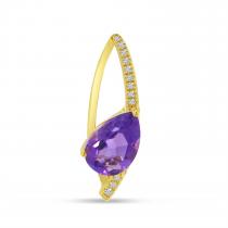 14K Yellow Gold Pear Shape Amethyst and Diamond Semi Precious Pendant