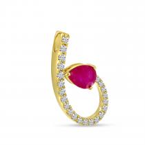 14K Yellow Gold Pear Ruby with Diamond Precious Swirl Pendant