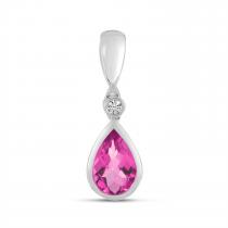 14K White Gold Pear Pink Tourmaline and Diamond Pendant