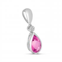 14K White Gold Pear Pink Tourmaline and Diamond Pendant