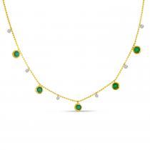 14K Yellow Gold Dashing Diamond  Emerald Bezel Necklace