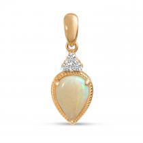 14K Rose Gold Pear Opal and Diamond Pendant