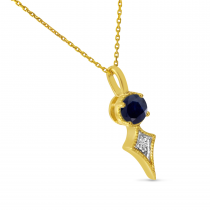 14K Yellow Gold Sapphire and Diamond Birthstone Pendant