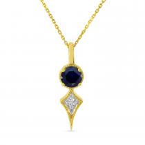 14K Yellow Gold Sapphire and Diamond Birthstone Pendant