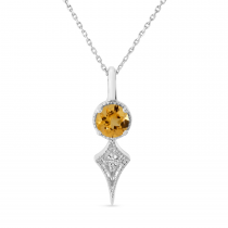 14K White Gold Citrine and Diamond Pendant