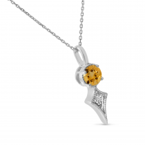 14K White Gold Citrine and Diamond Pendant