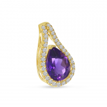 14K Yellow Gold Pear Cut Amethyst Diamond Halo Pendant