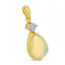 14K Yellow Gold Pear Opal Pendant with Diamond Millgran Details