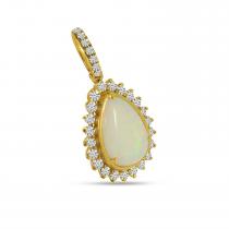 14K Yellow Gold Pear Opal Pendant with Diamond Halo