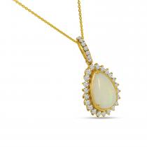 14K Yellow Gold Pear Opal Pendant with Diamond Halo