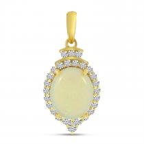 14K Yellow Gold Oval Opal Pendant with Diamond Millgran Details