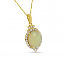 14K Yellow Gold Oval Opal Pendant with Diamond Millgran Details