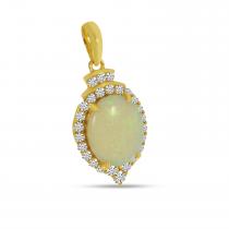 14K Yellow Gold Oval Opal Pendant with Diamond Millgran Details