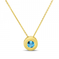 14K Yellow Gold Blue Topaz Round Bezel Necklace