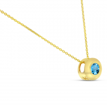 14K Yellow Gold Blue Topaz Round Bezel Necklace