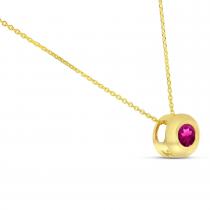 14K Yellow Gold Round Ruby Bezel Birthsotne Necklace