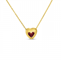 14K Yellow Gold Garnet Heart Bezel Necklace