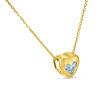 14K Yellow Gold Aquamarine Heart Bezel Necklace