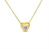 14K Yellow Gold White Topaz Heart Bezel Necklace