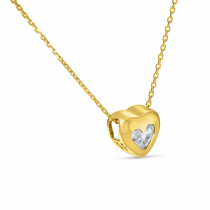 14K Yellow Gold White Topaz Heart Bezel Necklace