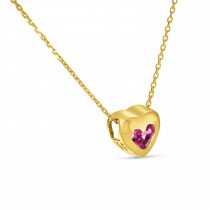 14K Yellow Gold Pink Tourmaline Heart Bezel Necklace