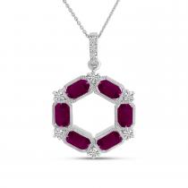 14K Yellow Gold Oval Ruby and Diamond Hexagon Circle Pendant