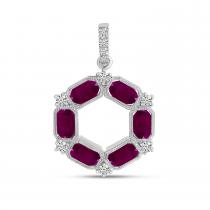 14K Yellow Gold Oval Ruby and Diamond Hexagon Circle Pendant