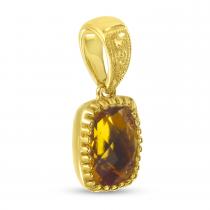 14K Yellow Gold Cushion Citrine Milgrain Pendant