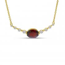 14K Yellow Gold Oval Garnet with Diamond Bar Necklace