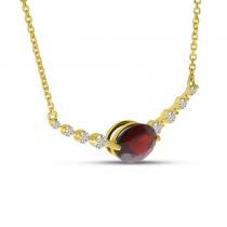 14K Yellow Gold Oval Garnet with Diamond Bar Necklace