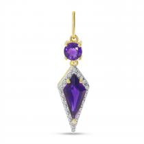 14K Yellow Amethyst and Diamond Kite Shaped Pendant