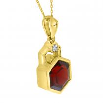 14K Yellow Gold Hexagon Garnet Geometric Pendant