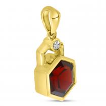 14K Yellow Gold Hexagon Garnet Geometric Pendant