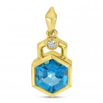 14K Yellow Gold Blue Topaz Hexagon Geometric Pendant