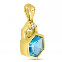 14K Yellow Gold Blue Topaz Hexagon Geometric Pendant