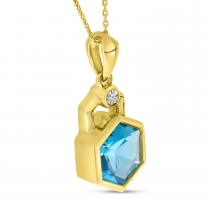 14K Yellow Gold Blue Topaz Hexagon Geometric Pendant