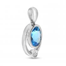 14K White Gold Oval Blue Topaz Double Bezel Pendant