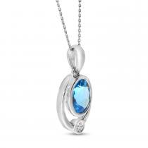 14K White Gold Oval Blue Topaz Double Bezel Pendant