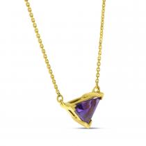 14K Yellow Gold Single Amethyst Trilliant Cut Necklace