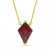 14K Yellow Gold Garnet Kite Shaped Semi Precious Necklace