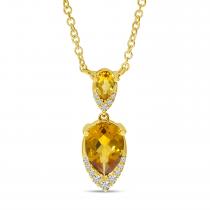 14K Yellow Gold Citrine and Diamond Double Pear Necklace