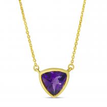 14K Yellow Gold Single Amethyst Triangle Necklace