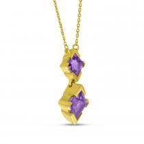 14K Yellow Gold Double Princess Amethyst Drop Necklace