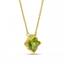 14K Yellow Gold Solitaire Princess Peridot Necklace