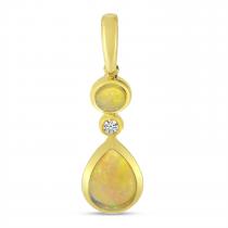 14K Yellow Gold Opal and Diamond Round & Pear Drop Pendant