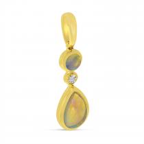 14K Yellow Gold Opal and Diamond Round & Pear Drop Pendant