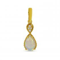 14K Yellow Gold Opal and Diamond Pear Pendant