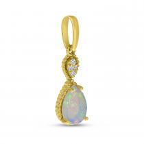 14K Yellow Gold Opal and Diamond Pear Pendant